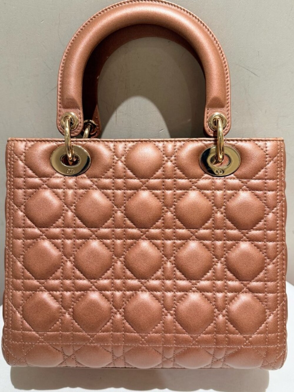 Dior Lady Dior Pearlescent Pink Gold Cannage Handbag - Picture 7 of 9